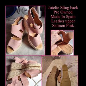 ***SOLD *** Pre Owned Jutelie sling Salmon Pink Made in Spain Wedge shoes.